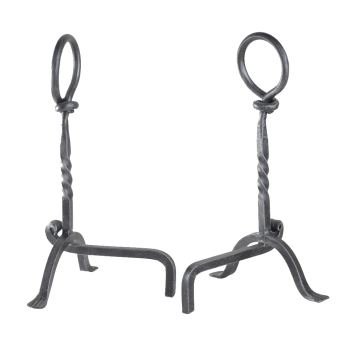 Ring Top Wrought Iron Fire Dog - Pair